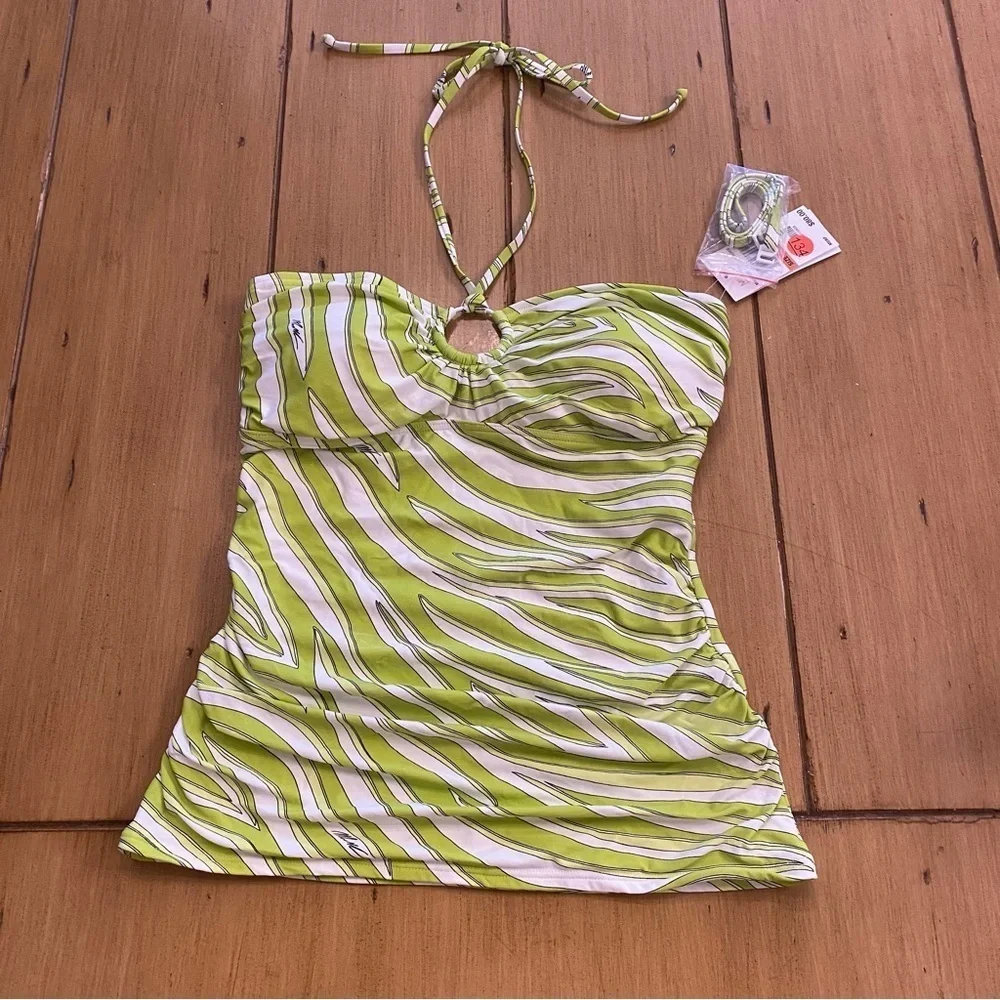 Michael Kors Women’s Tankini Printed O-Ring Halter Style Swimsuit Top New small